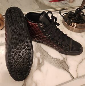 Geox Black and Red High-Top Sneakers with Quilted Texture